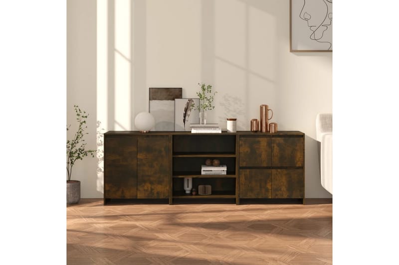 beBasic Skänk 3 delar rökfärgad ek konstruerat trä - Brown - Förvaring - Förvaringsmöbler - Sideboard & skänk