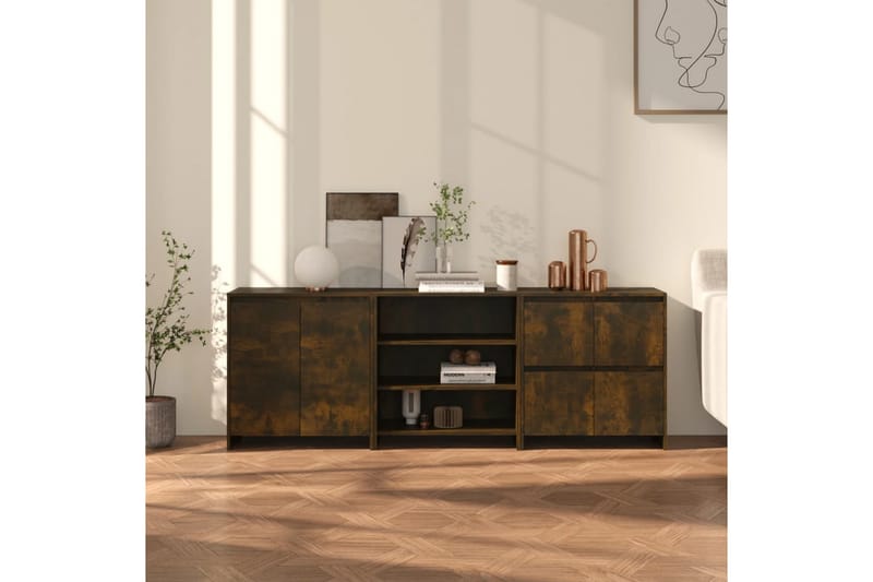 beBasic Skänk 3 delar rökfärgad ek konstruerat trä - Brown - Sideboard & skänk