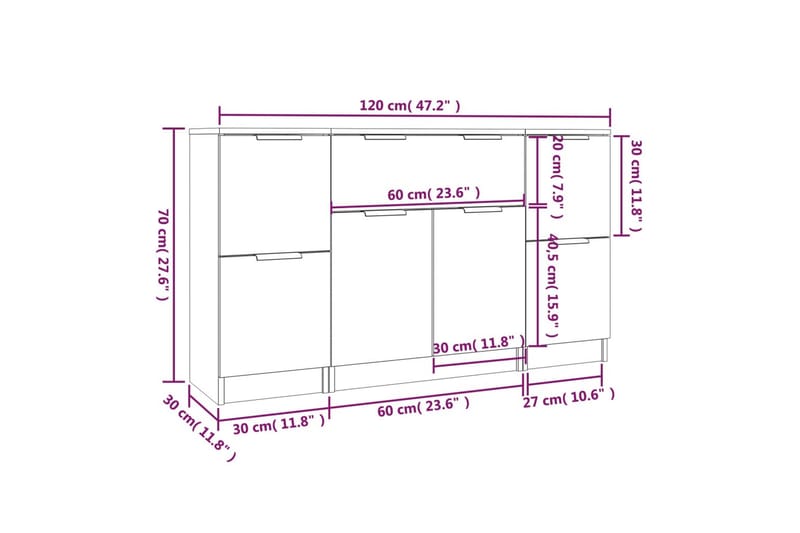 beBasic Skänk 3 delar Sonoma ek konstruerat trä - Brown - Förvaring - Förvaringsmöbler - Sideboard & skänk