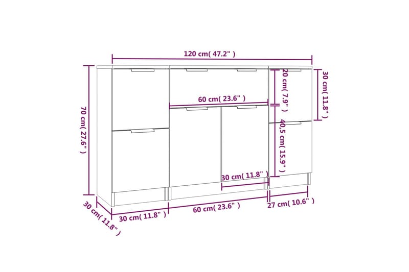 beBasic Skänk 3 delar Sonoma ek konstruerat trä - Brown - Sideboard & skänk