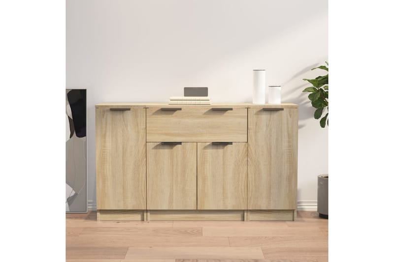 beBasic Skänk 3 delar Sonoma ek konstruerat trä - Brown - Förvaring - Förvaringsmöbler - Sideboard & skänk