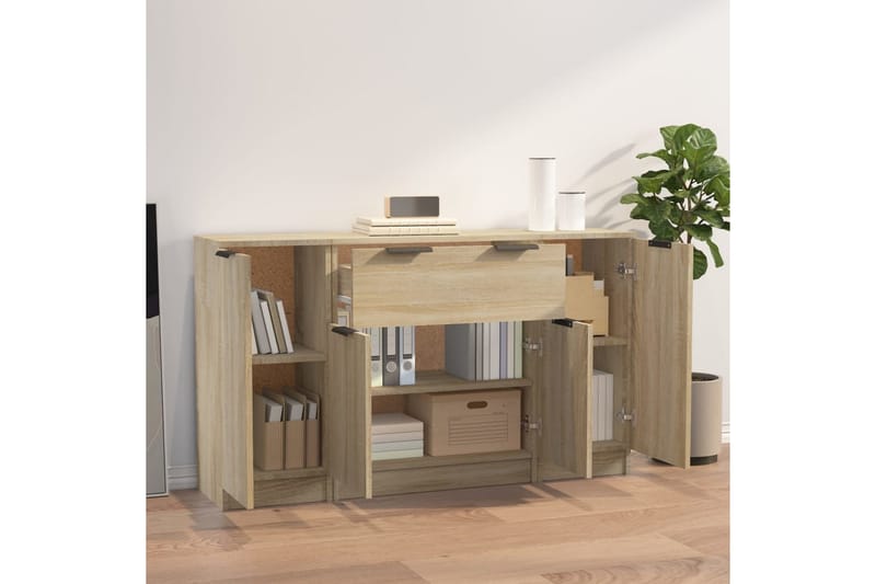 beBasic Skänk 3 delar Sonoma ek konstruerat trä - Brown - Förvaring - Förvaringsmöbler - Sideboard & skänk