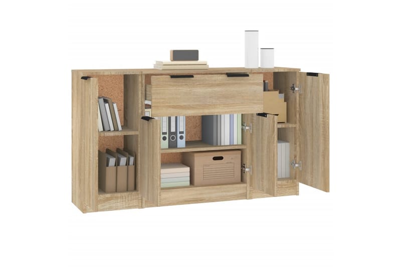 beBasic Skänk 3 delar Sonoma ek konstruerat trä - Brown - Förvaring - Förvaringsmöbler - Sideboard & skänk