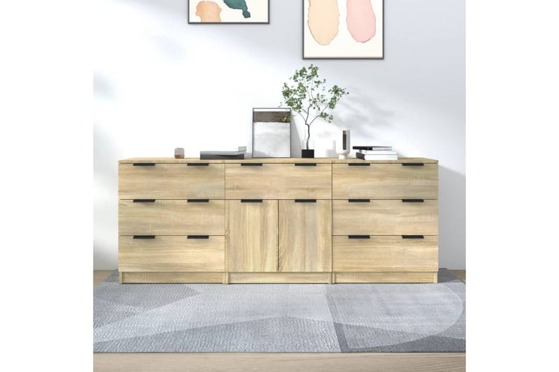 beBasic Skänk 3 delar sonoma-ek konstruerat trä - Brown - Sideboard & skänk