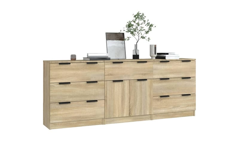 beBasic Skänk 3 delar sonoma-ek konstruerat trä - Brown - Sideboard & skänk