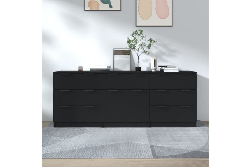 beBasic Skänk 3 delar svart konstruerat trä - Black - Sideboard & skänk