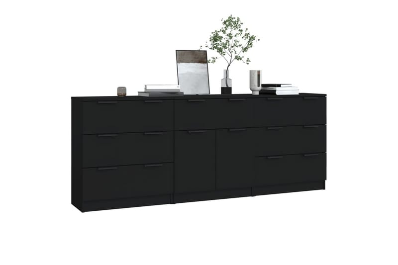 beBasic Skänk 3 delar svart konstruerat trä - Black - Sideboard & skänk