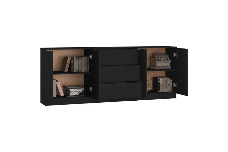 beBasic Skänk 3 delar svart konstruerat trä - Black - Sideboard & skänk