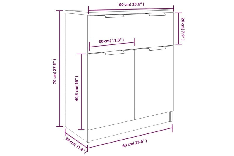 beBasic Skänk 3 delar vit högglans konstruerat trä - White - Sideboard & skänk