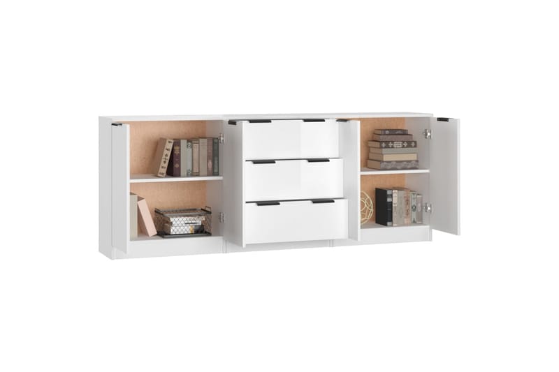 beBasic Skänk 3 delar vit högglans konstruerat trä - White - Sideboard & skänk