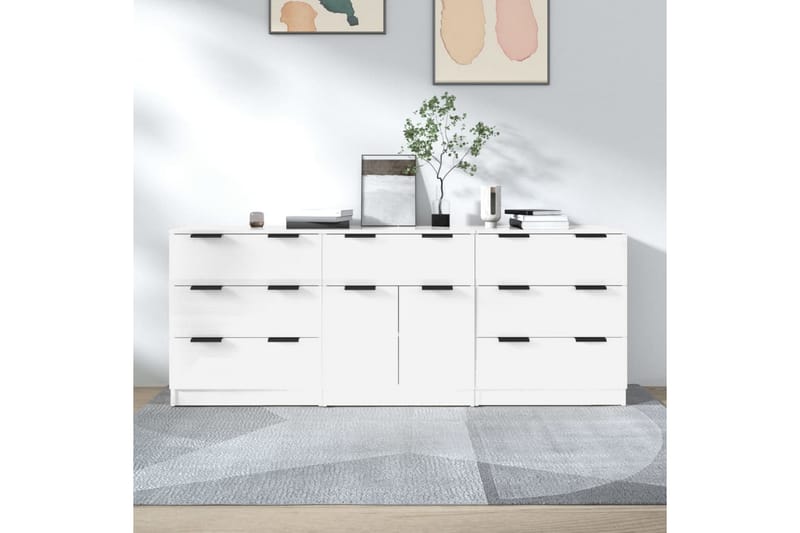 beBasic Skänk 3 delar vit högglans konstruerat trä - White - Sideboard & skänk