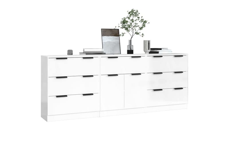 beBasic Skänk 3 delar vit högglans konstruerat trä - White - Sideboard & skänk