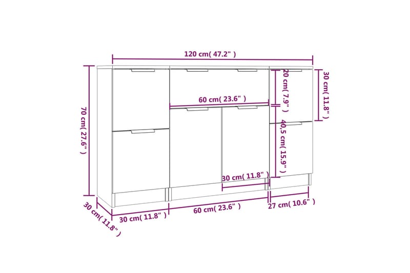 beBasic Skänk 3 delar Vit konstruerat trä - White - Förvaring - Förvaringsmöbler - Sideboard & skänk