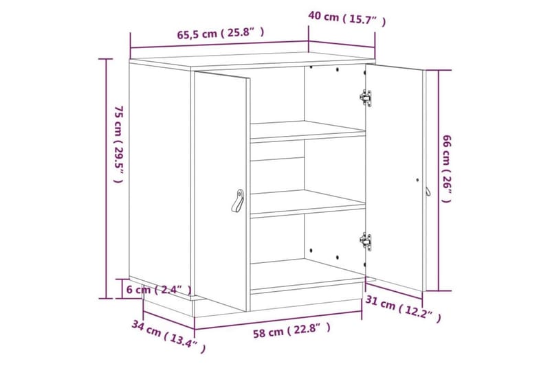 beBasic Skänk 65,5x40x75 cm massiv furu - Brown - Sideboard & skänk