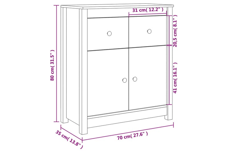 beBasic Skänk 70x35x80 cm massiv furu - Brown - Sideboard & skänk