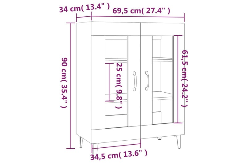 beBasic Skänk betonggrå 69,5x34x90 cm konstruerat trä - Grey - Sideboard & skänk