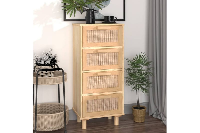 beBasic Skänk brun 40x30x90 cm massiv furu och naturlig rotting - Brown - Förvaring - Förvaringsmöbler - Sideboard & skänk