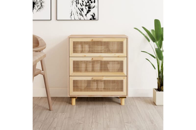 beBasic Skänk brun 60x30x70 cm massiv furu och naturlig rotting - Brown - Förvaring - Förvaringsmöbler - Sideboard & skänk