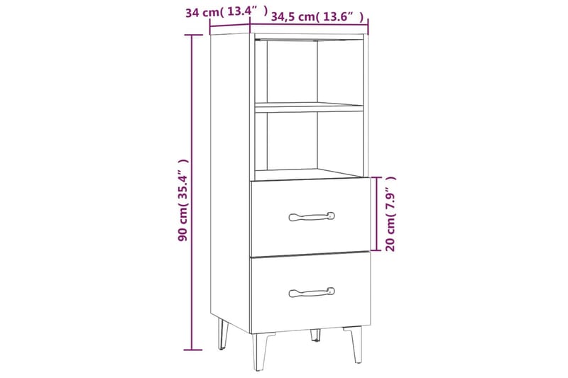 beBasic Skänk brun ek 34,5x34x90 cm konstruerat trä - Brown - Förvaring - Förvaringsmöbler - Sideboard & skänk