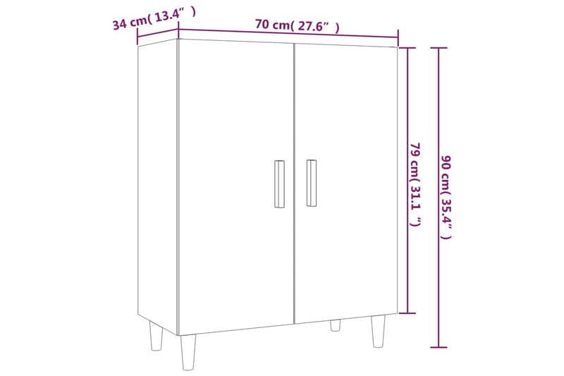 beBasic Skänk brun ek 70x34x90 cm konstruerat trä - Brown - Sideboard & skänk