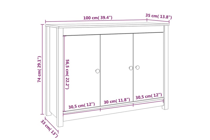 beBasic Skänk grå 100x35x74 cm massiv furu - Grey - Sideboard & skänk