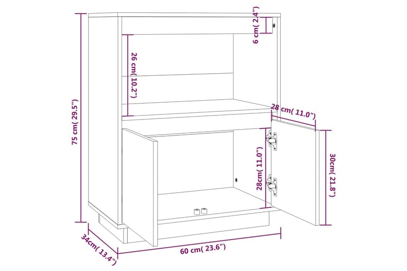 beBasic Skänk grå 60x34x75 cm massiv furu - Grey - Sideboard & skänk