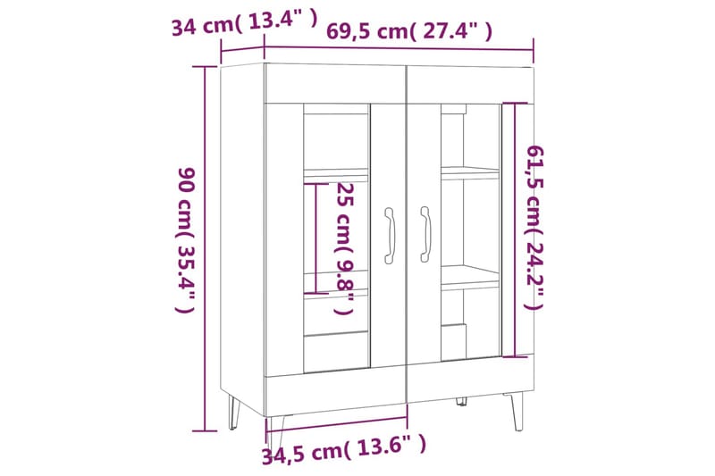 beBasic Skänk grå sonoma 69,5x34x90 cm konstruerat trä - Grey - Förvaring - Förvaringsmöbler - Sideboard & skänk