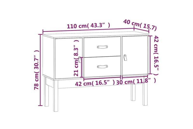 beBasic Skänk honungsbrun 110x40x78 cm massiv furu - Brown - Förvaring - Förvaringsmöbler - Sideboard & skänk