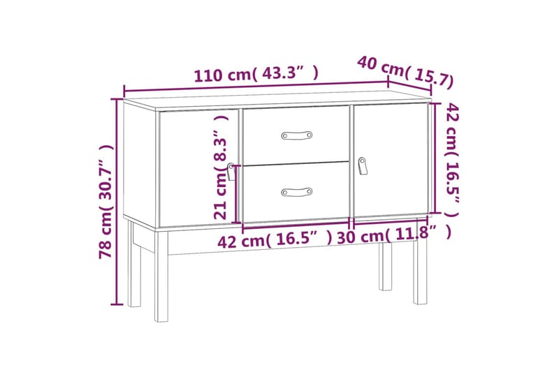 beBasic Skänk honungsbrun 110x40x78 cm massiv furu - Brown - Sideboard & skänk