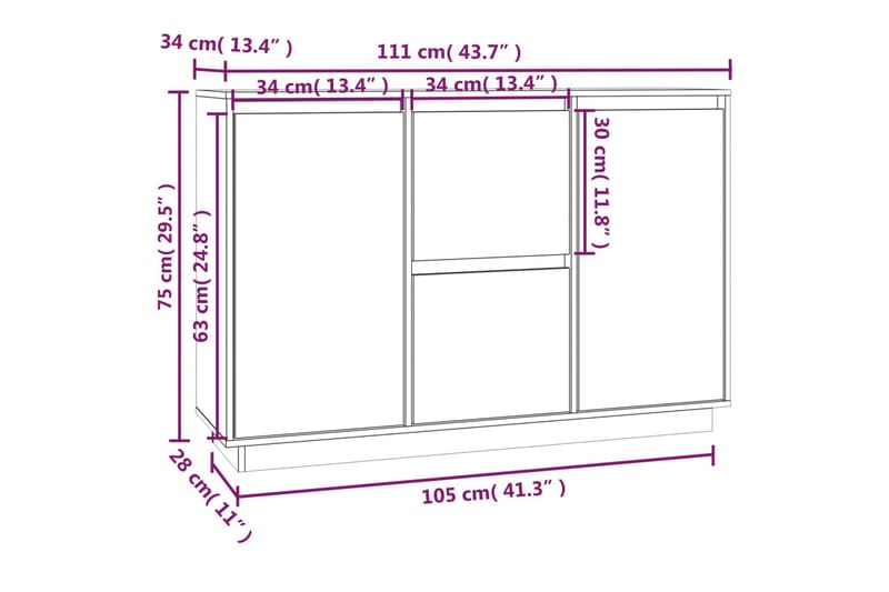 beBasic Skänk honungsbrun 111x34x75 cm massiv furu - Brown - Sideboard & skänk