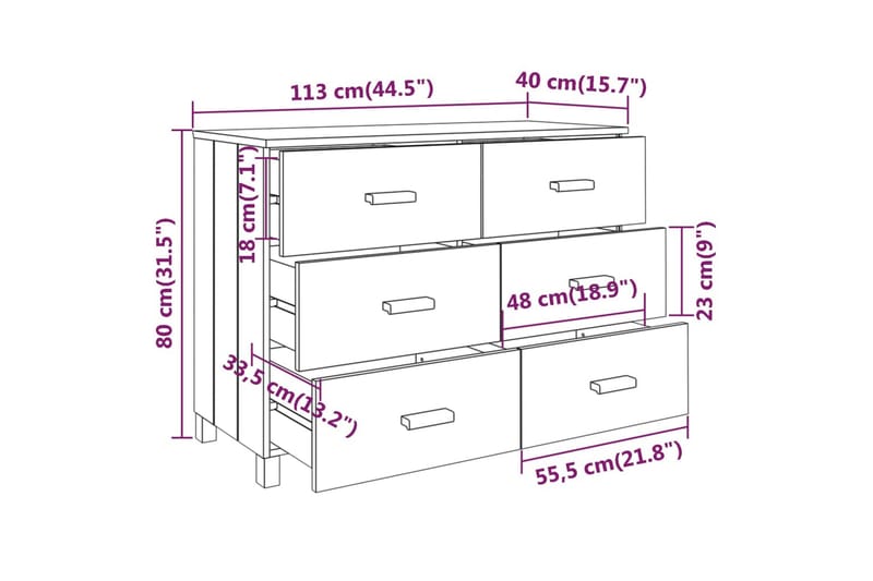 beBasic Skänk ljusgrå 113x40x80 cm massiv furu - Grey - Sideboard & skänk