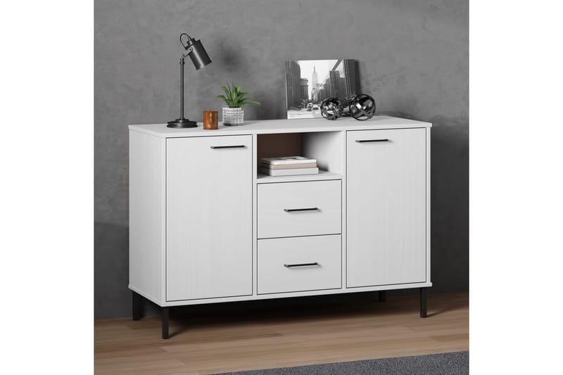 beBasic Skänk med metallben OSLO vit 113x40x77 cm massivt trä - White - Sideboard & skänk