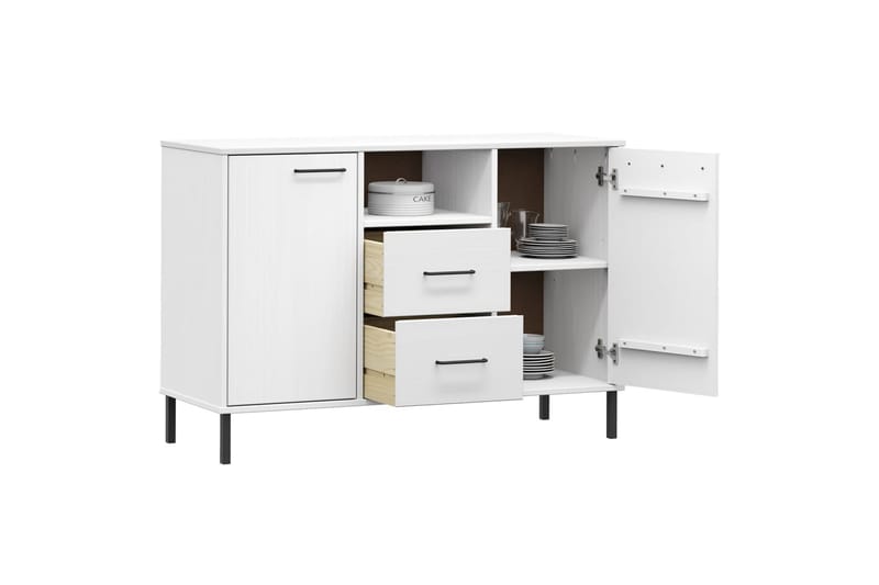 beBasic Skänk med metallben OSLO vit 113x40x77 cm massivt trä - White - Förvaring - Förvaringsmöbler - Sideboard & skänk