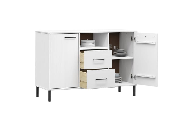 beBasic Skänk med metallben OSLO vit 113x40x77 cm massivt trä - White - Sideboard & skänk