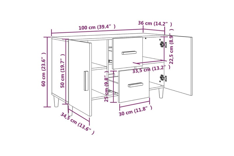 beBasic Skänk rökfärgad ek 100x36x60 cm konstruerat trä - Brown - Sideboard & skänk