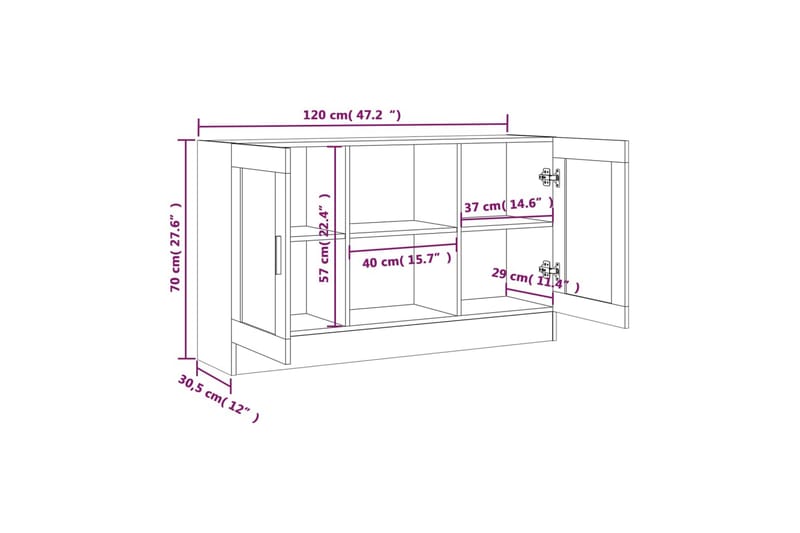 beBasic Skänk rökfärgad ek 120x30,5x70 cm konstruerat trä - Brown - Förvaring - Förvaringsmöbler - Sideboard & skänk