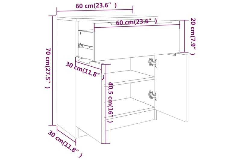 beBasic Skänk rökfärgad ek 60x30x70 cm konstruerat trä - Brown - Sideboard & skänk