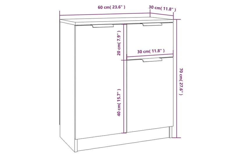 beBasic Skänk rökfärgad ek 60x30x70 cm konstruerat trä - Brown - Förvaring - Förvaringsmöbler - Sideboard & skänk