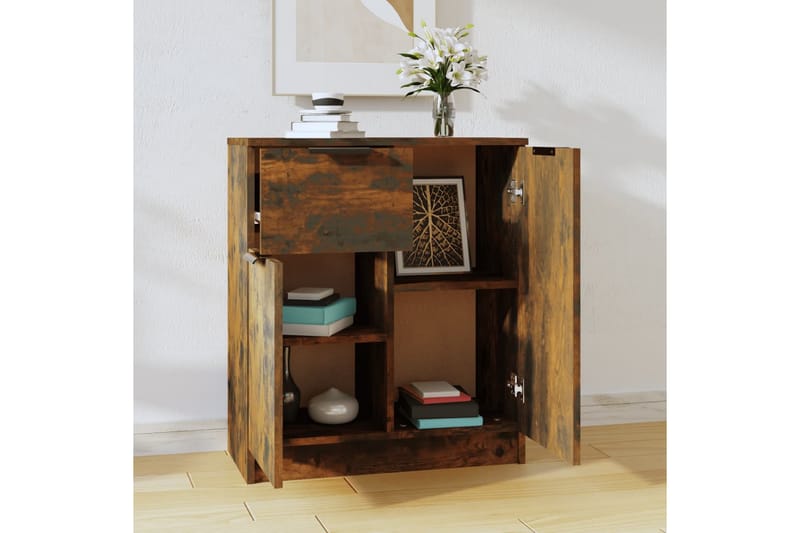 beBasic Skänk rökfärgad ek 60x30x70 cm konstruerat trä - Brown - Förvaring - Förvaringsmöbler - Sideboard & skänk