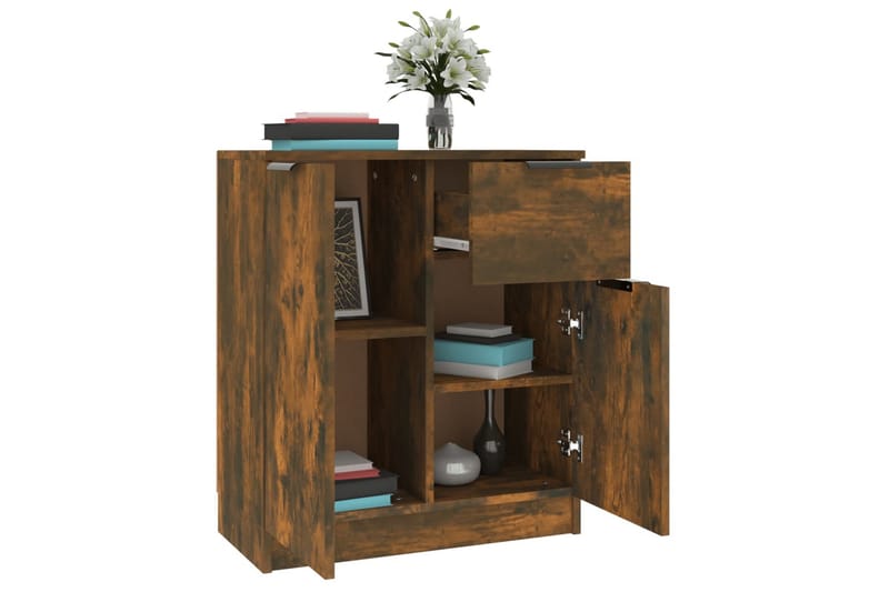 beBasic Skänk rökfärgad ek 60x30x70 cm konstruerat trä - Brown - Förvaring - Förvaringsmöbler - Sideboard & skänk