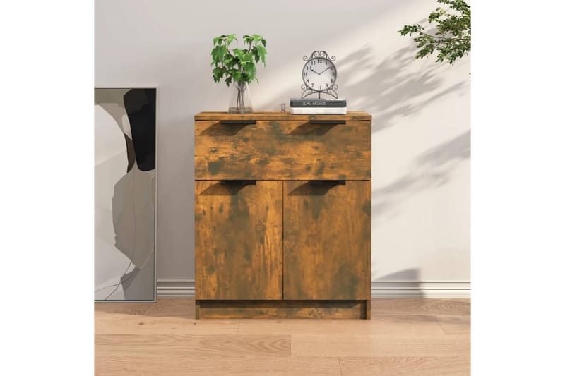beBasic Skänk rökfärgad ek 60x30x70 cm konstruerat trä - Brown - Förvaring - Förvaringsmöbler - Sideboard & skänk