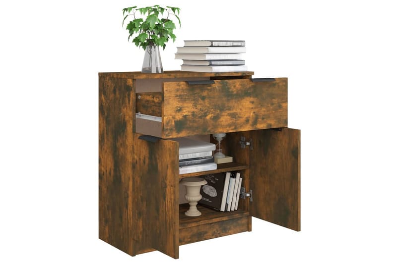 beBasic Skänk rökfärgad ek 60x30x70 cm konstruerat trä - Brown - Förvaring - Förvaringsmöbler - Sideboard & skänk