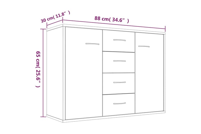 beBasic Skänk rökfärgad ek 88x30x65 cm konstruerat trä - Brown - Förvaring - Förvaringsmöbler - Sideboard & skänk