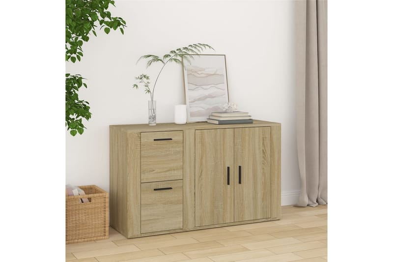beBasic Skänk sonoma-ek 100x33x59,5 cm konstruerat trä - Brown - Förvaring - Förvaringsmöbler - Sideboard & skänk