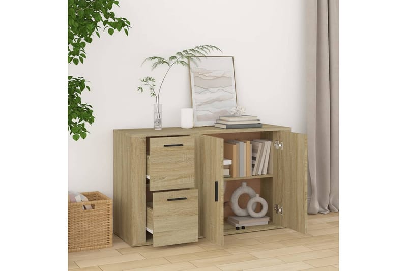 beBasic Skänk sonoma-ek 100x33x59,5 cm konstruerat trä - Brown - Förvaring - Förvaringsmöbler - Sideboard & skänk