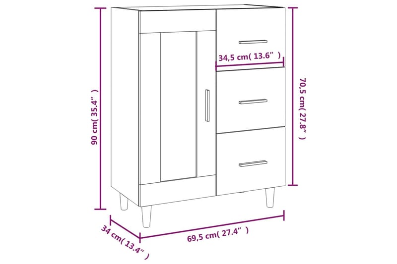 beBasic Skänk sonoma-ek 69,5x34x90 cm konstruerat trä - Brown - Förvaring - Förvaringsmöbler - Sideboard & skänk