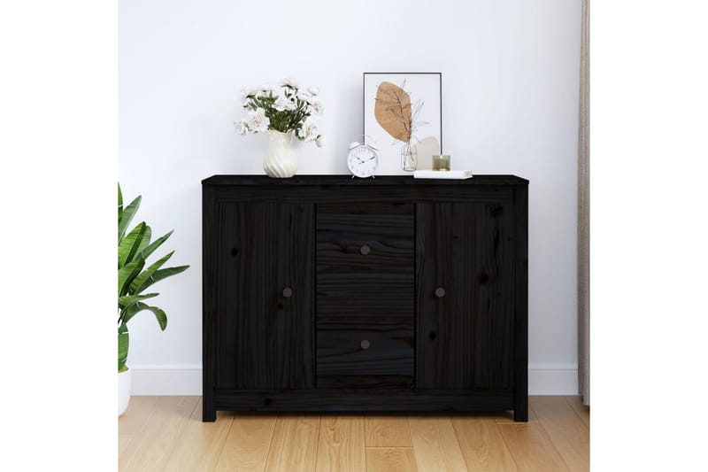 beBasic Skänk svart 100x35x74 cm massiv furu - Black - Sideboard & skänk