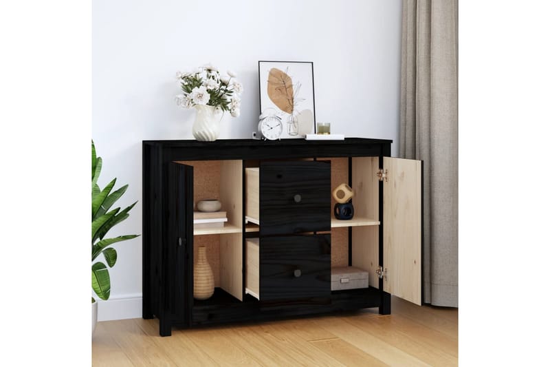 beBasic Skänk svart 100x35x74 cm massiv furu - Black - Sideboard & skänk