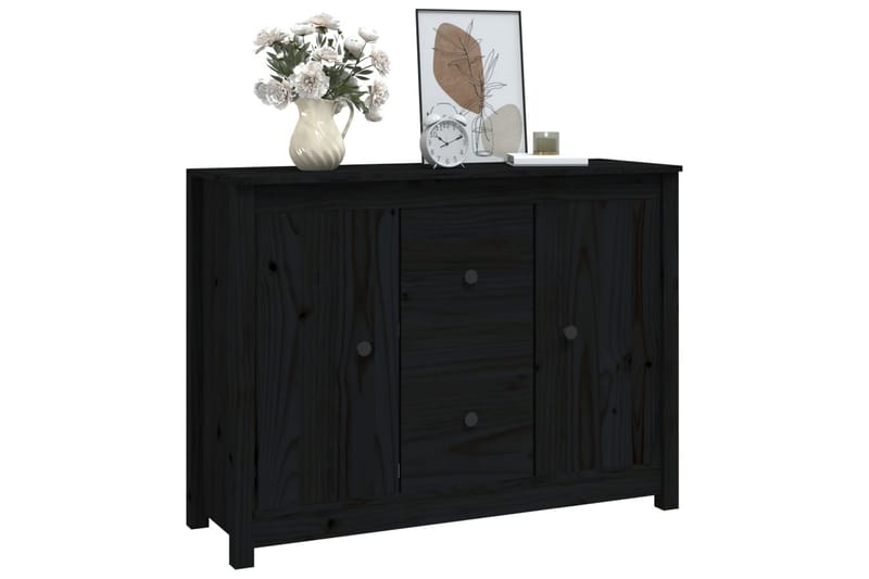 beBasic Skänk svart 100x35x74 cm massiv furu - Black - Förvaring - Förvaringsmöbler - Sideboard & skänk
