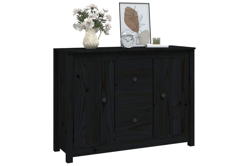 beBasic Skänk svart 100x35x74 cm massiv furu - Black - Sideboard & skänk